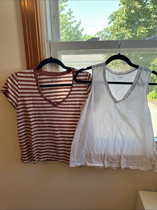 LOFT Tops - TWO 100% Cotton t-shirts Loft Rust-White Striped & Old Navy White V-Neck Tees